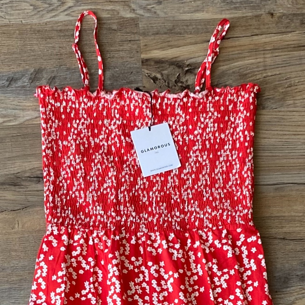 Long Red Floral Romper Jumpsuit